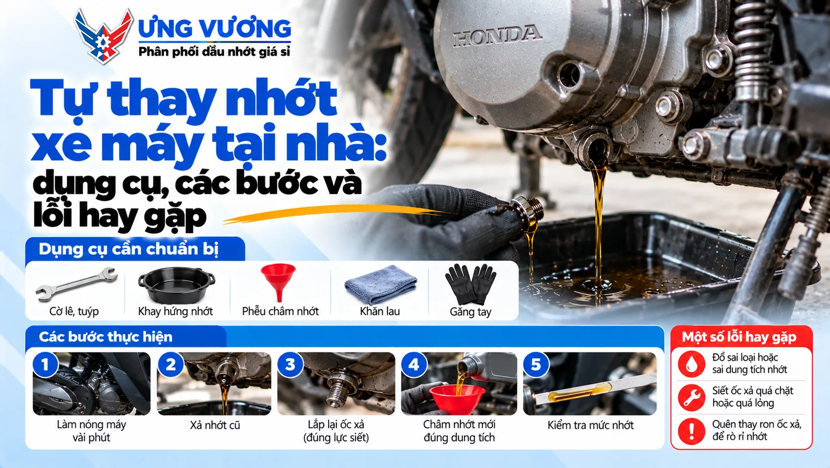 Tự thay nhớt xe máy tại nhà: dụng cụ, các bước và lỗi hay gặp