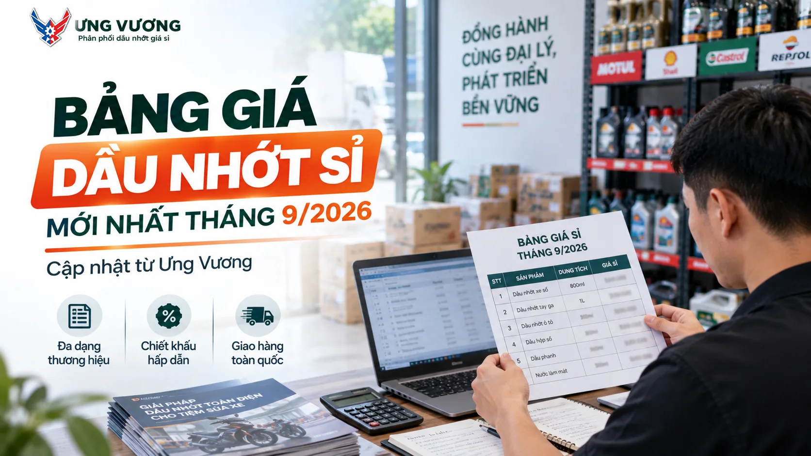 Bảng giá dầu nhớt sỉ mới nhất tháng 9/2026 - Cập nhật từ Ưng Vương