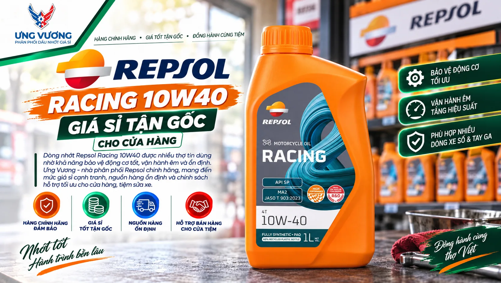 Nhớt Repsol Racing 10W40 Giá Sỉ Tận Gốc Cho Cửa Hàng