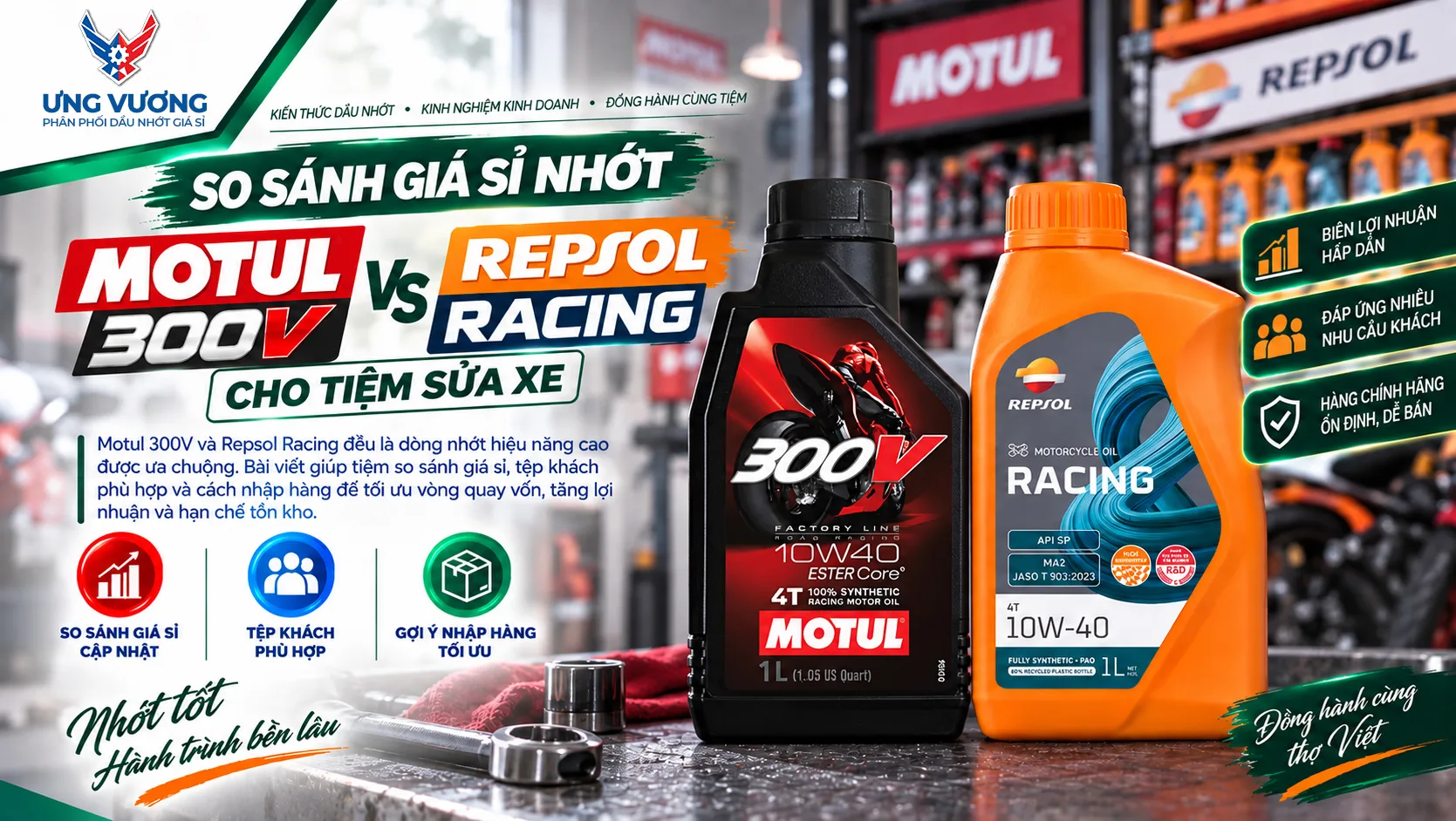 So Sánh Giá Sỉ Nhớt Motul 300V Và Repsol Racing Cho Tiệm