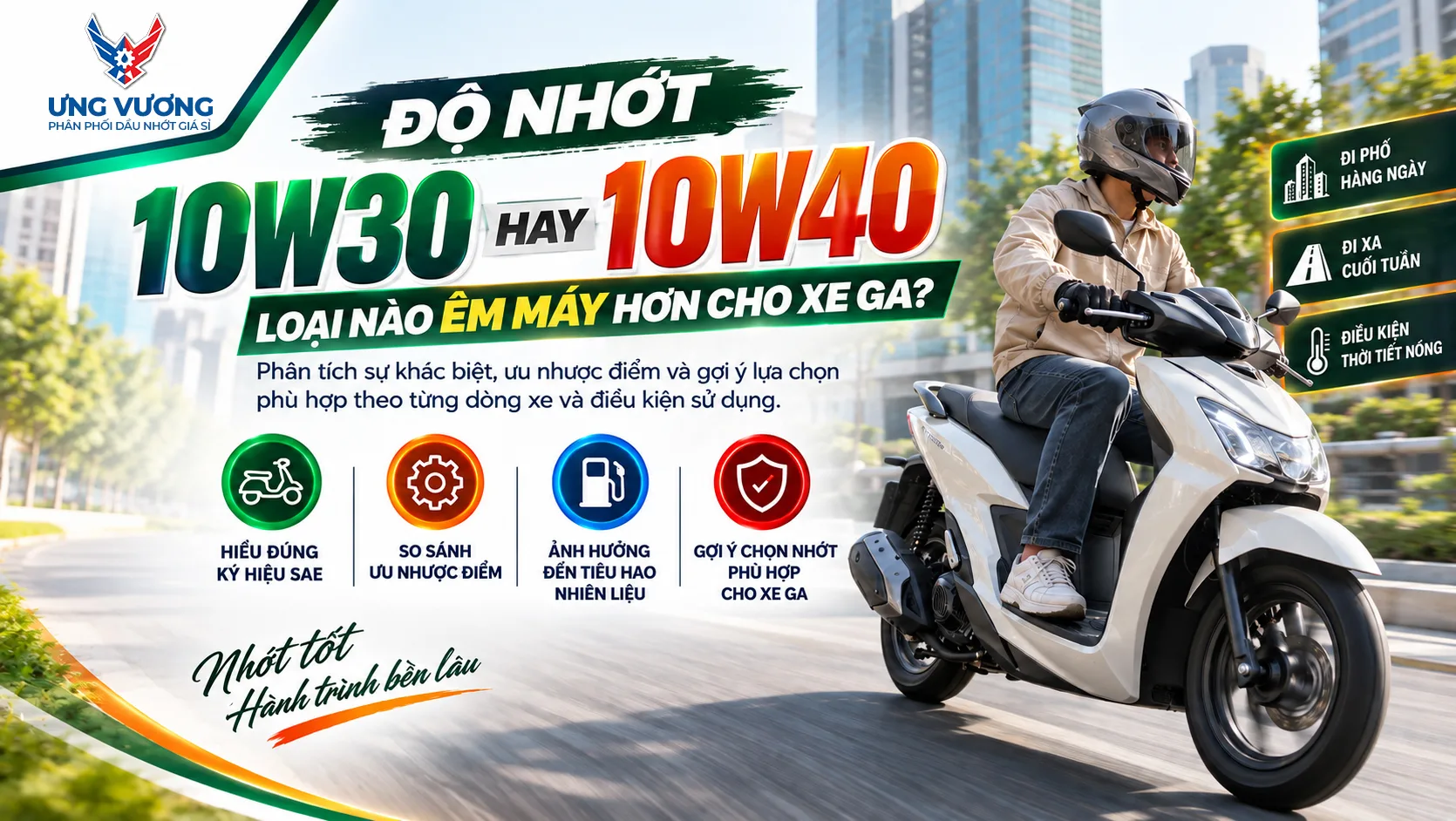 Độ Nhớt 10W30 Hay 10W40: Loại Nào Êm Máy Hơn Cho Xe Ga?