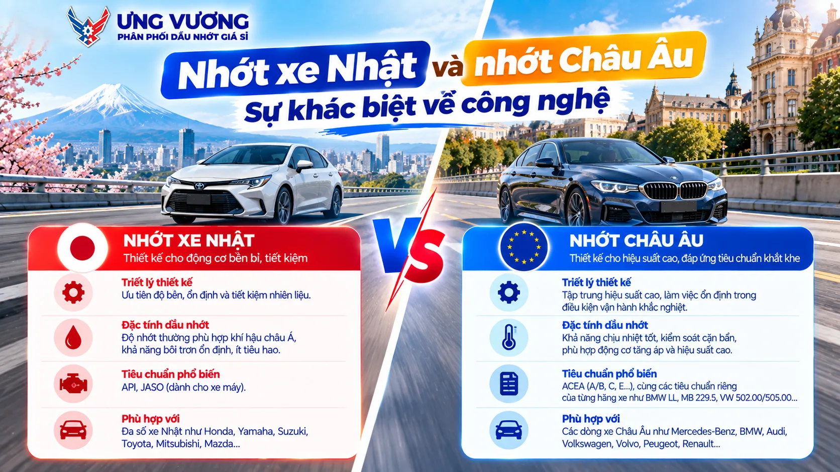 Nhớt xe Nhật và nhớt Châu Âu: Sự khác biệt về công nghệ