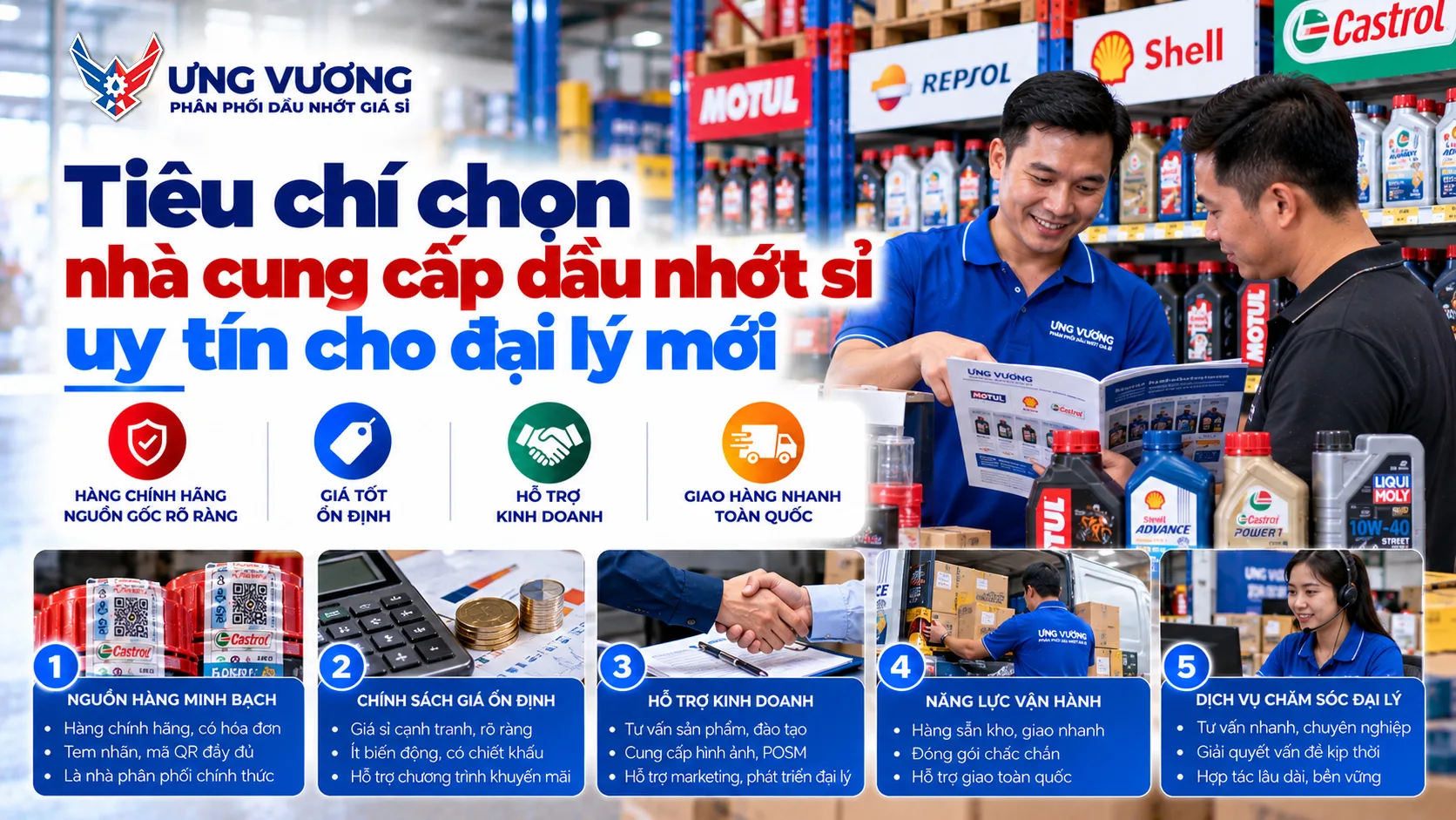 Tiêu chí chọn nhà cung cấp dầu nhớt sỉ uy tín cho đại lý mới