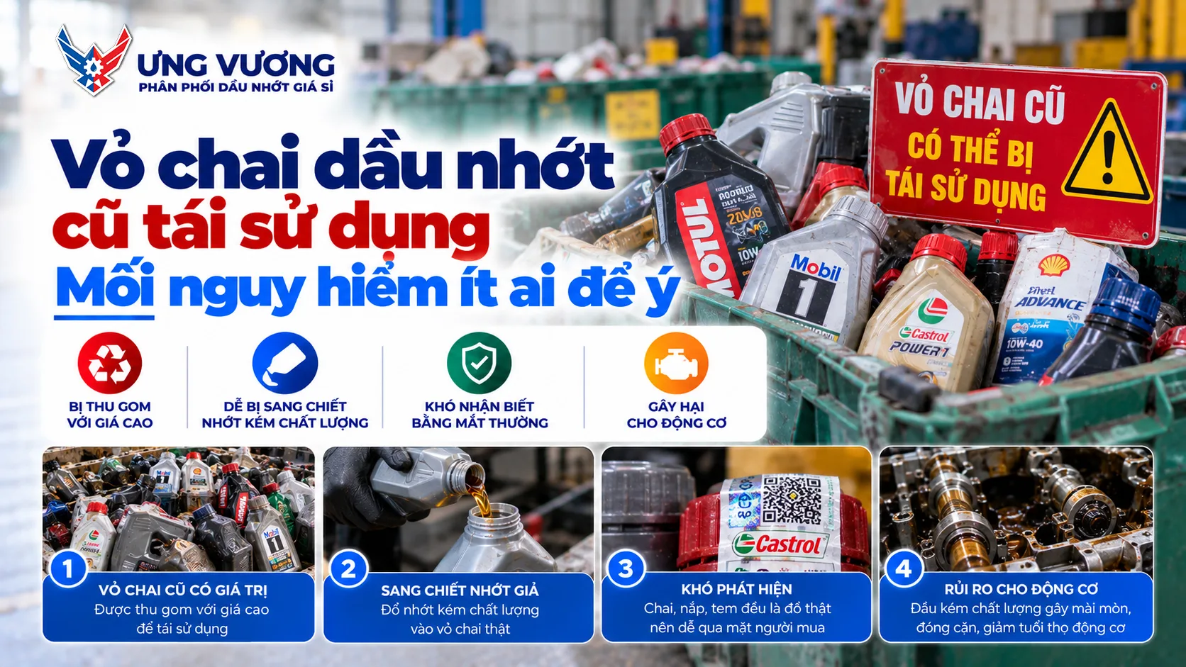 Vỏ chai dầu nhớt cũ tái sử dụng – Mối nguy hiểm ít ai để ý