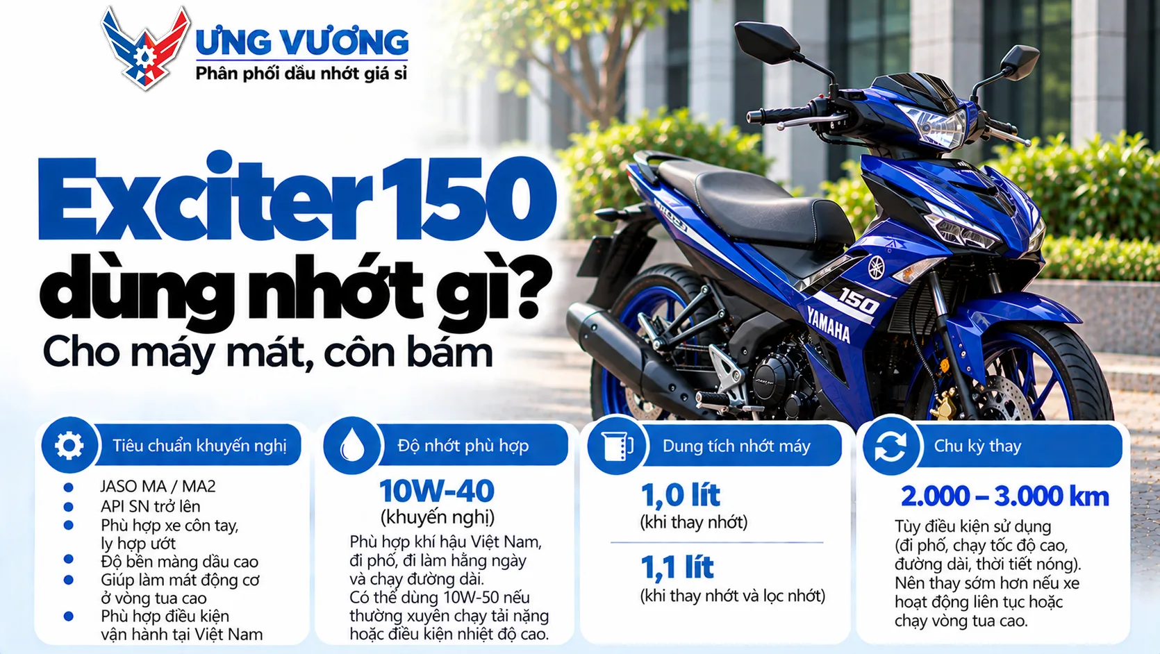 Exciter 150 dùng nhớt gì cho mát máy, côn bám?