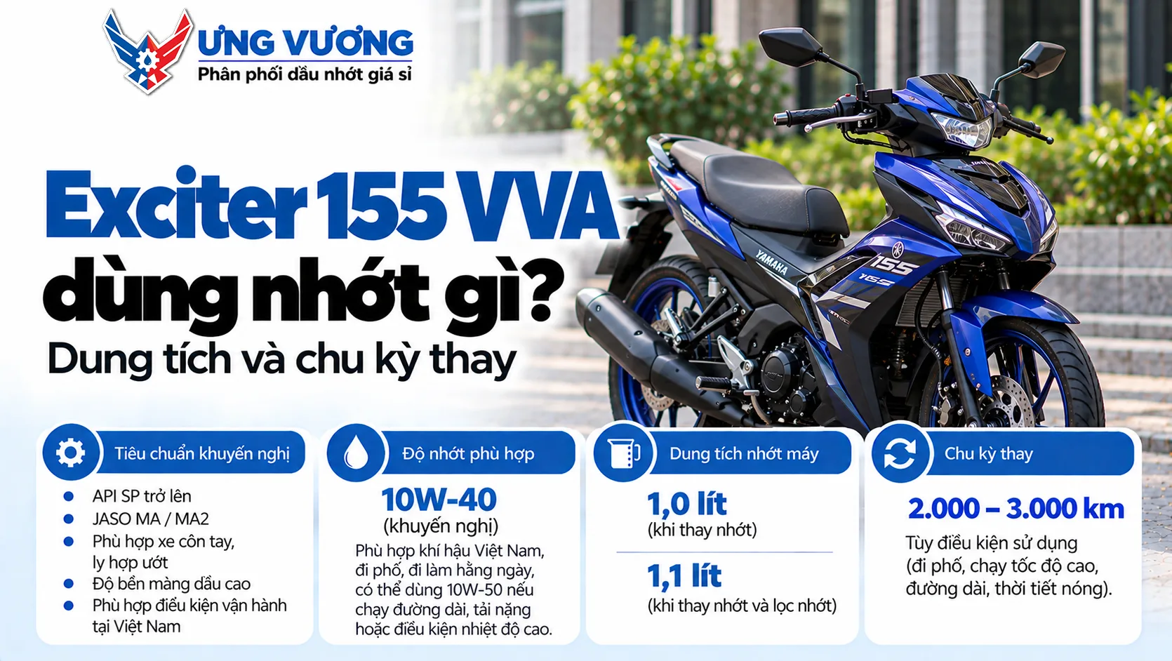 Exciter 155 VVA dùng nhớt gì? Dung tích và chu kỳ thay